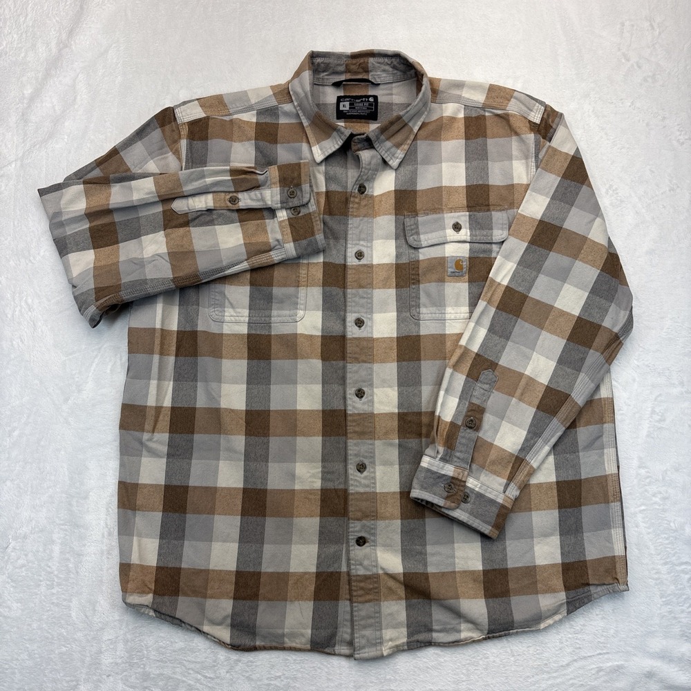 Carhartt Heavy Flannel Shirt XL Brown Plaid Buffalo Check Workwear Cabincore